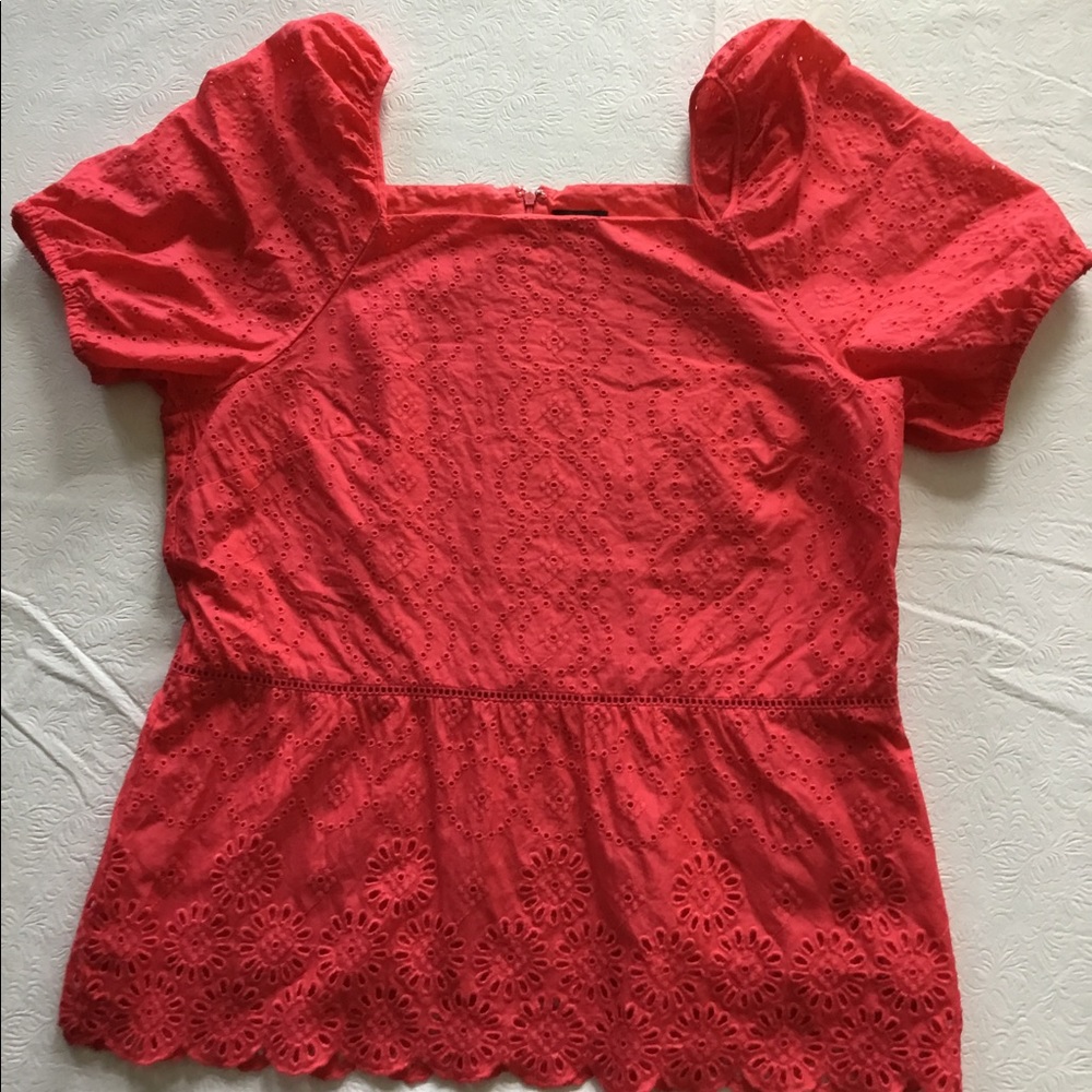 Cotton eyelet square neck peplum top